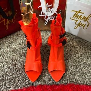 Nice Neon Orange Open Toe Heels